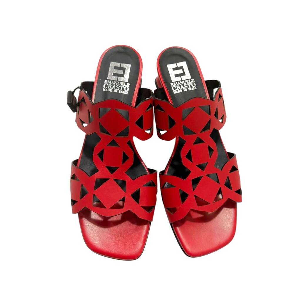 Emanuele Crasto Red Leather Cutout Sculpted Heel Slide Sandals Women’s 39/8 NEW